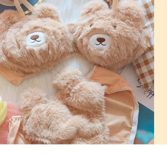 Fuzzy Teddy Lingerie Set - Light Brown Periwinkley Shop