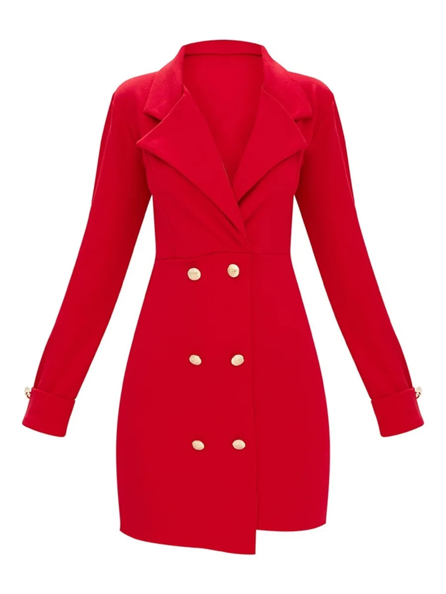 red gold button detail blazer dress Petite blazer
