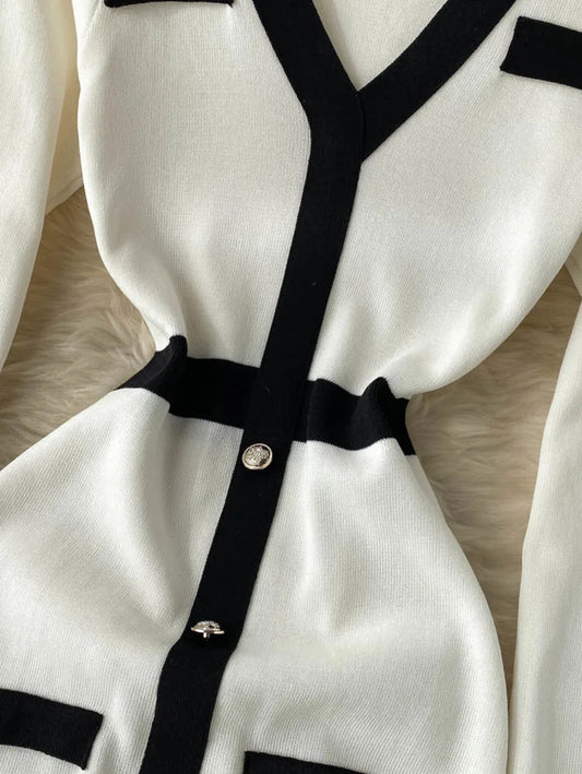 gold button detail contrast trim pencil dress Periwinkley Shop