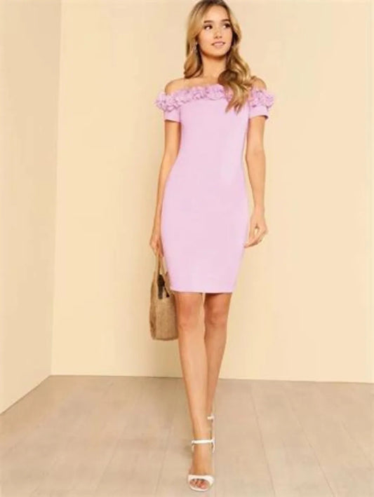 3D Applique Form Fitting Bardot Dress Periwinkley Shop