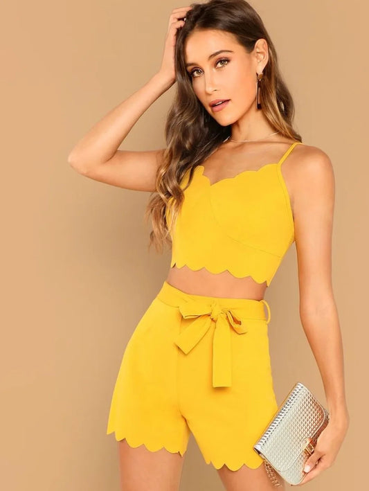 scallop edge cami top and tie waist shorts set Periwinkley Shop