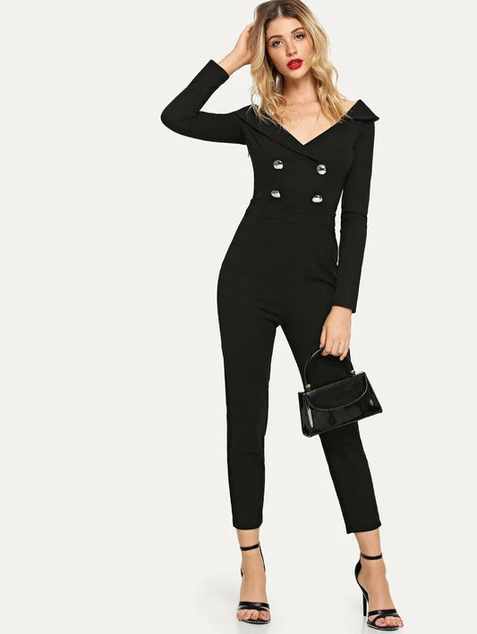 surplice neck double breasted form fitting jumpsuit Periwinkley Shop