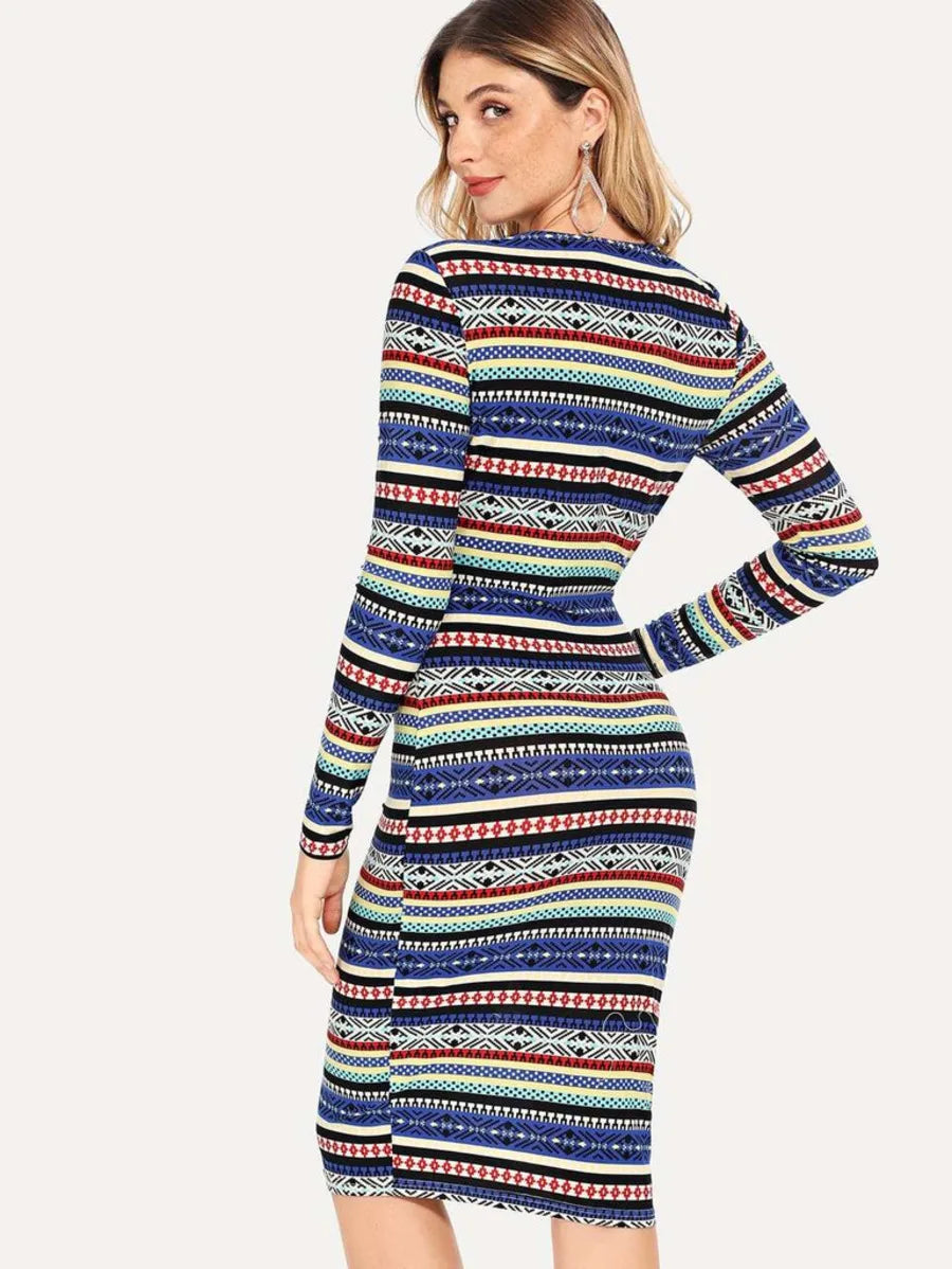 Aztec Striped Pencil Dress Periwinkley Shop