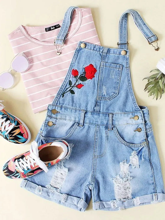 rose embroidered denim dungaree Periwinkley Shop