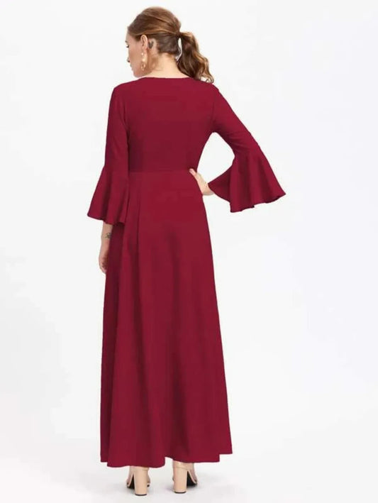 lace up front fluted sleeve hijab evening dress Periwinkley Shop