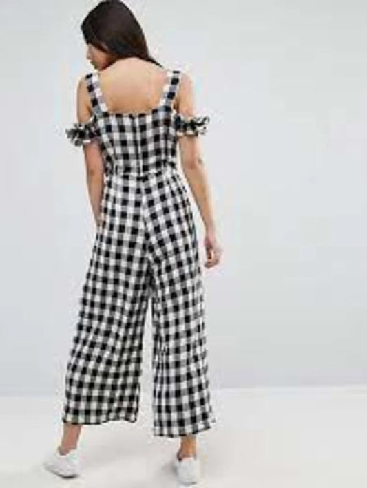 Jumpsuit in Gingham with Cold Shoulder Detail Periwinkley Shop