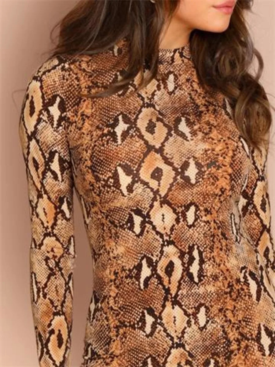 snakeskin mock neck bodycon dress Periwinkley Shop
