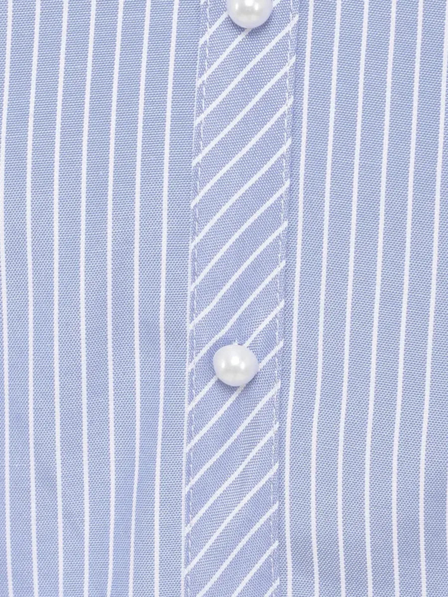 OH MY PRETTY PEARLS LIGHT BLUE STRIPED OFF-SHOULDER DRESS Periwinkley Shop