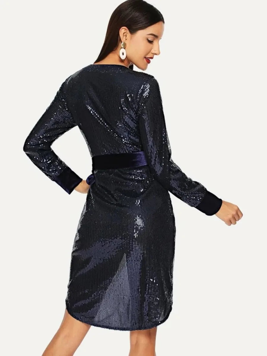 surplice wrap sequin dress Periwinkley Shop