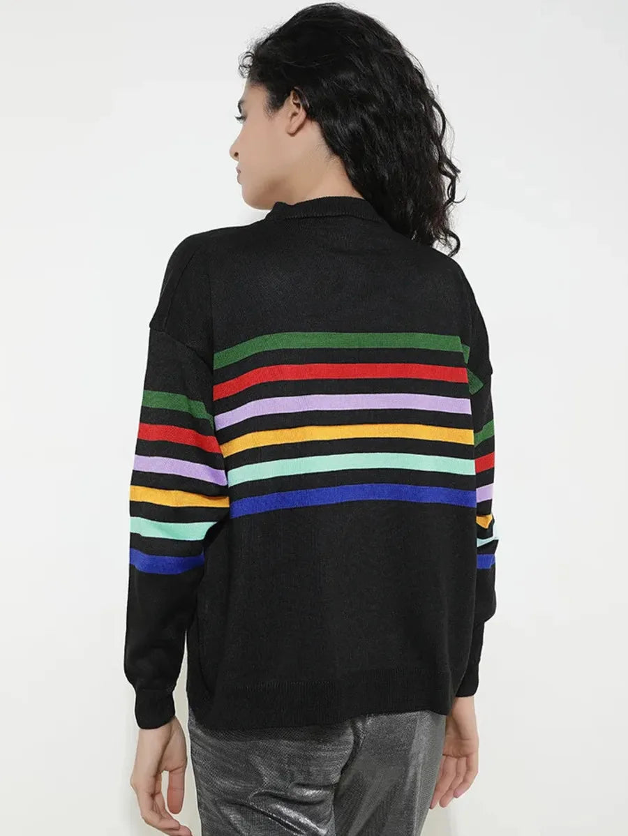 Counting Stripes Black Sweatshirt Periwinkley Shop