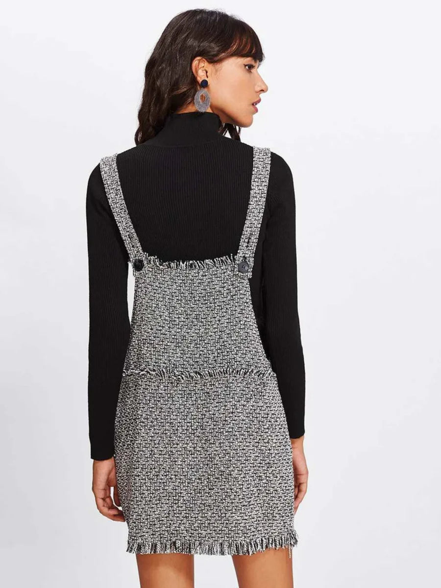 Fringe Detail Tweed Overall Dress Periwinkley Shop