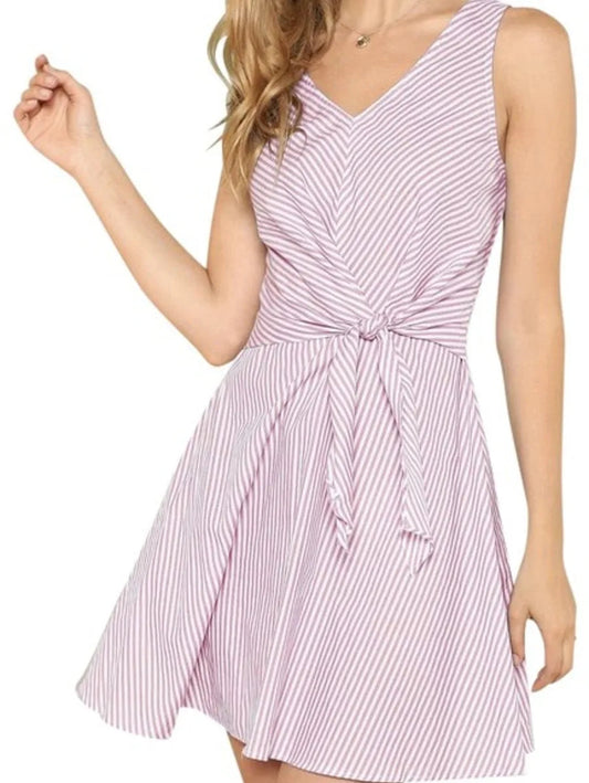 Pink Knot Waist Sleeveless Striped Casual Dress Periwinkley Shop