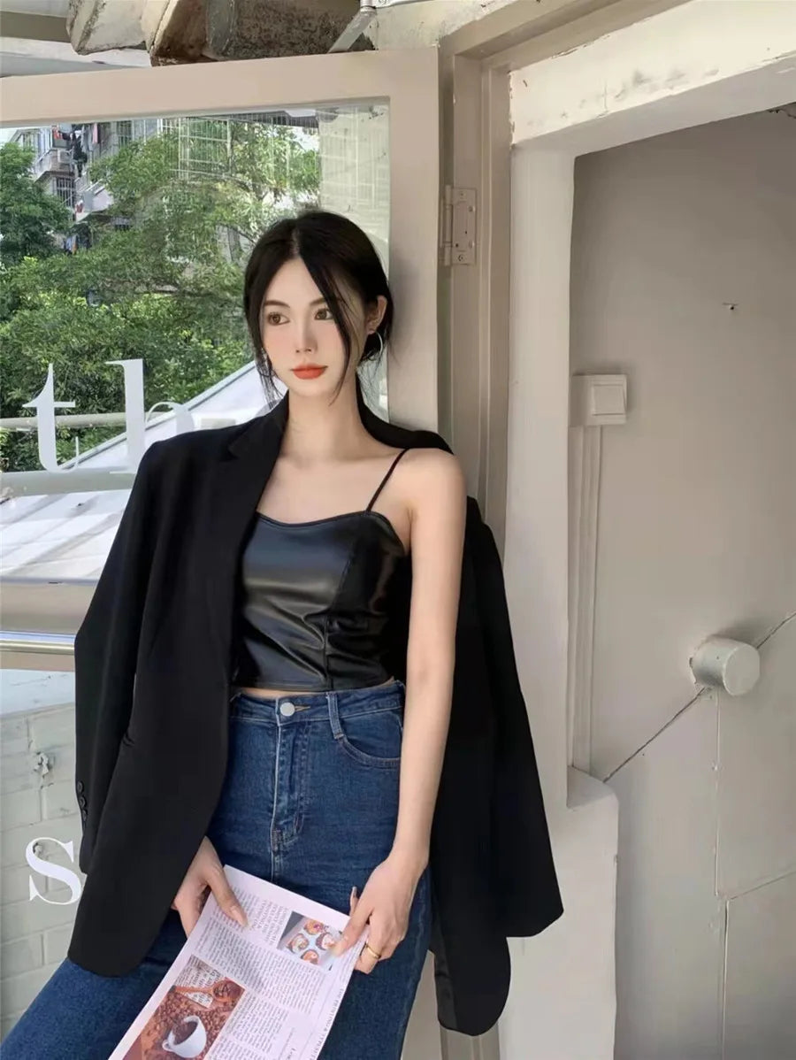 Leather Camisole Chest Padded Backless Crop Tops Periwinkley Shop