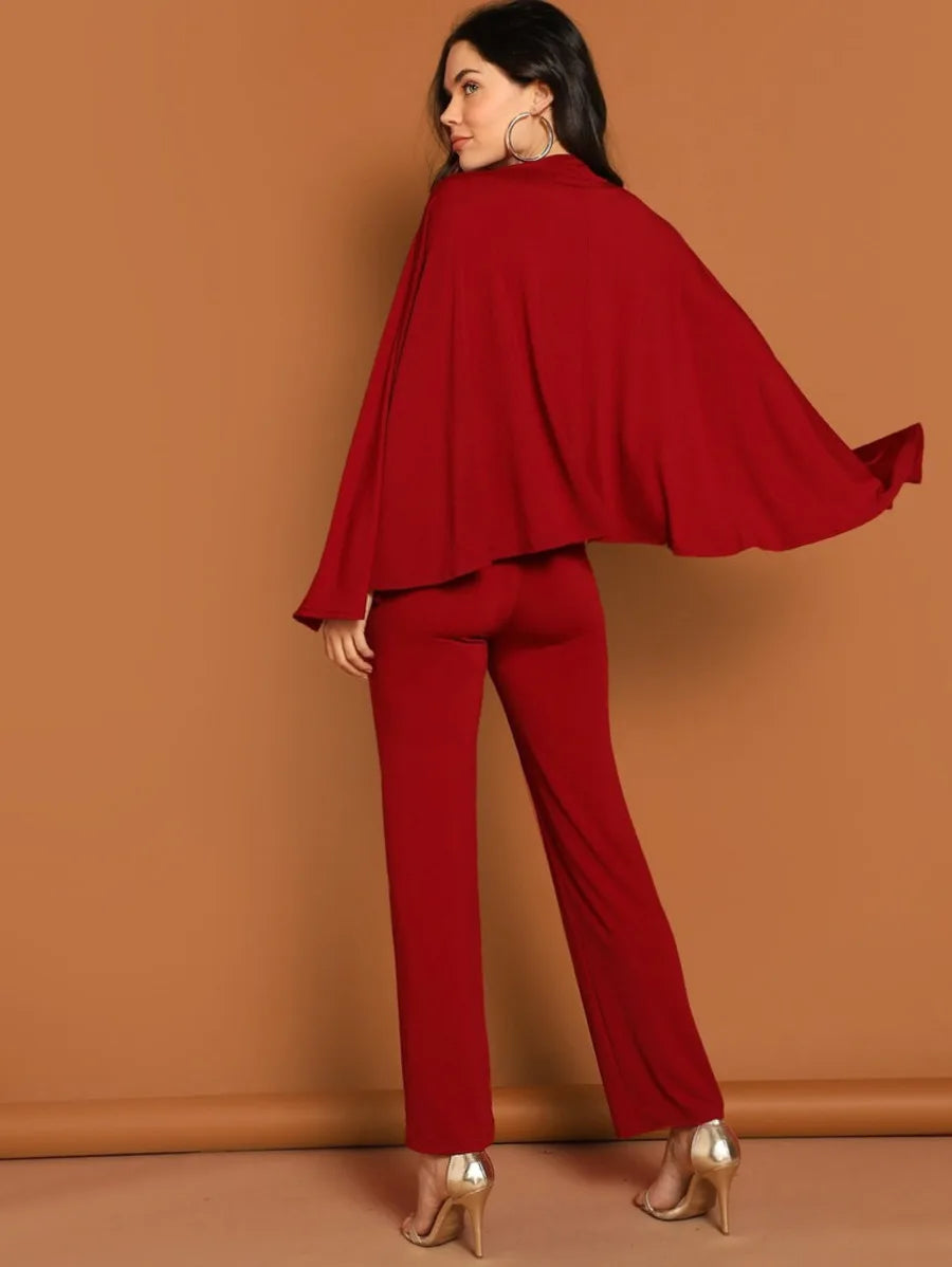 surplice neck straight leg cape jumpsuit Periwinkley Shop