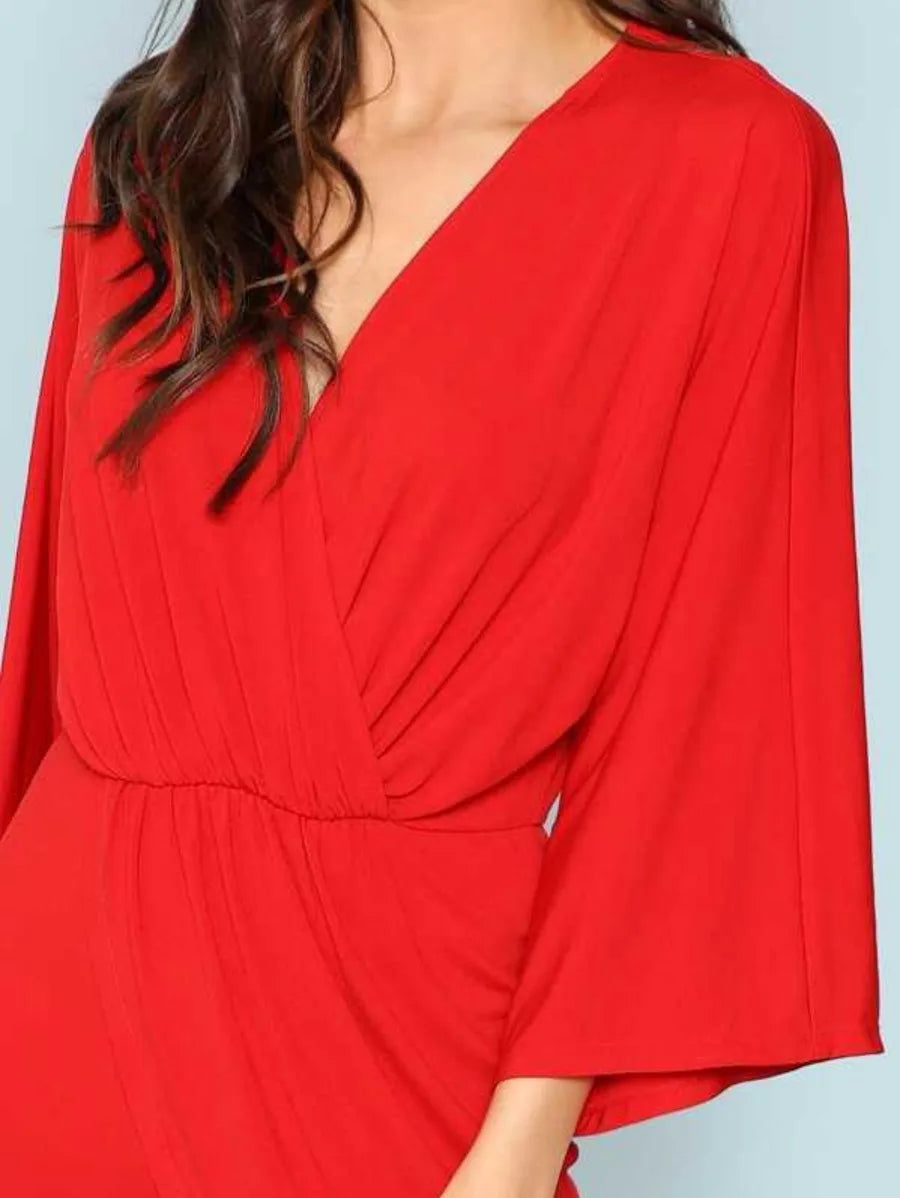 V Neck Asymmetrical Hem Wrap Dress Periwinkley Shop