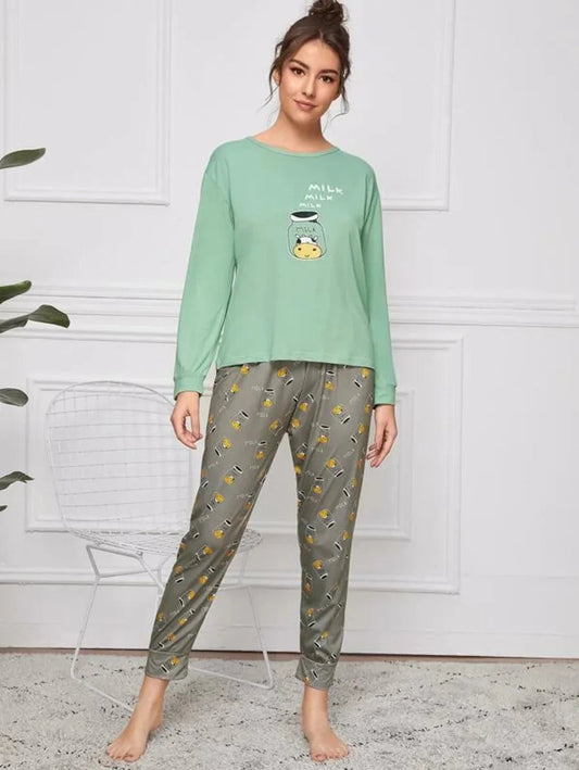 milk graphic long pajama set Periwinkley Shop