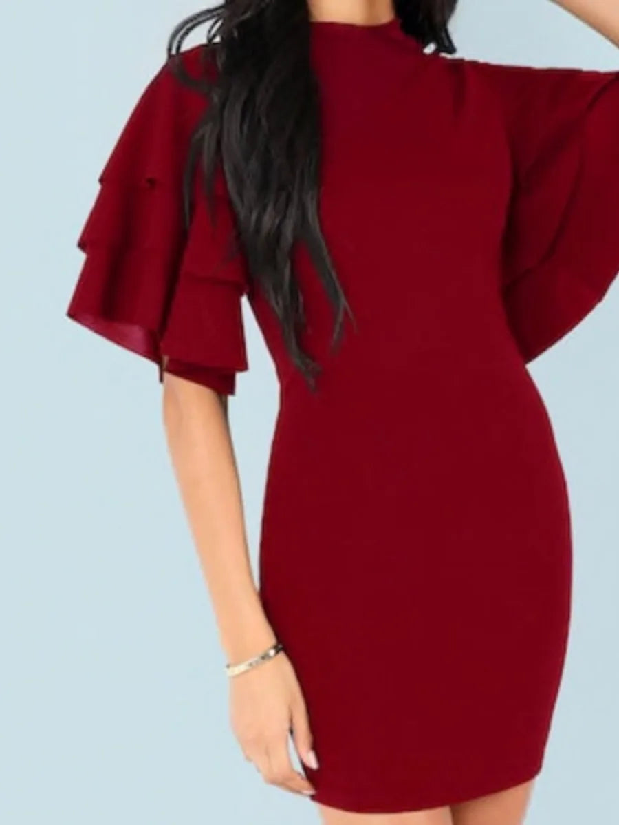 Tiered Flounce Sleeve Bodycon Dress Periwinkley Shop