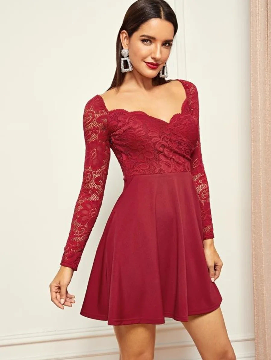 Lace Surplice Top Flare Dress Periwinkley Shop