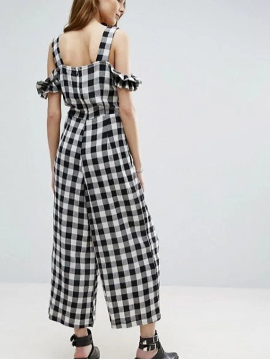 Jumpsuit in Gingham with Cold Shoulder Detail Periwinkley Shop