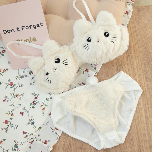 Fuzzy Kitty Lingerie Set - White Periwinkley Shop