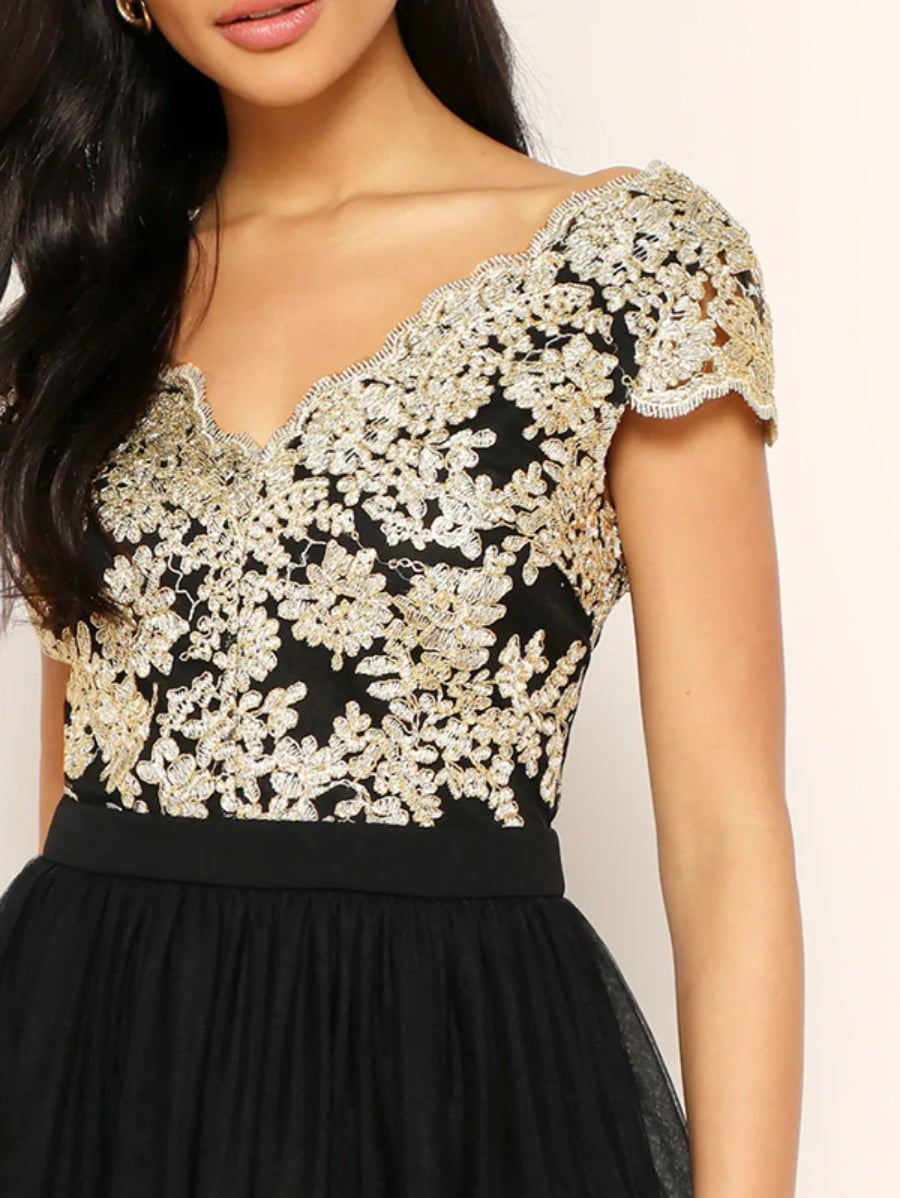 Floral Embroidery Mesh Overlay Dress Periwinkley Shop