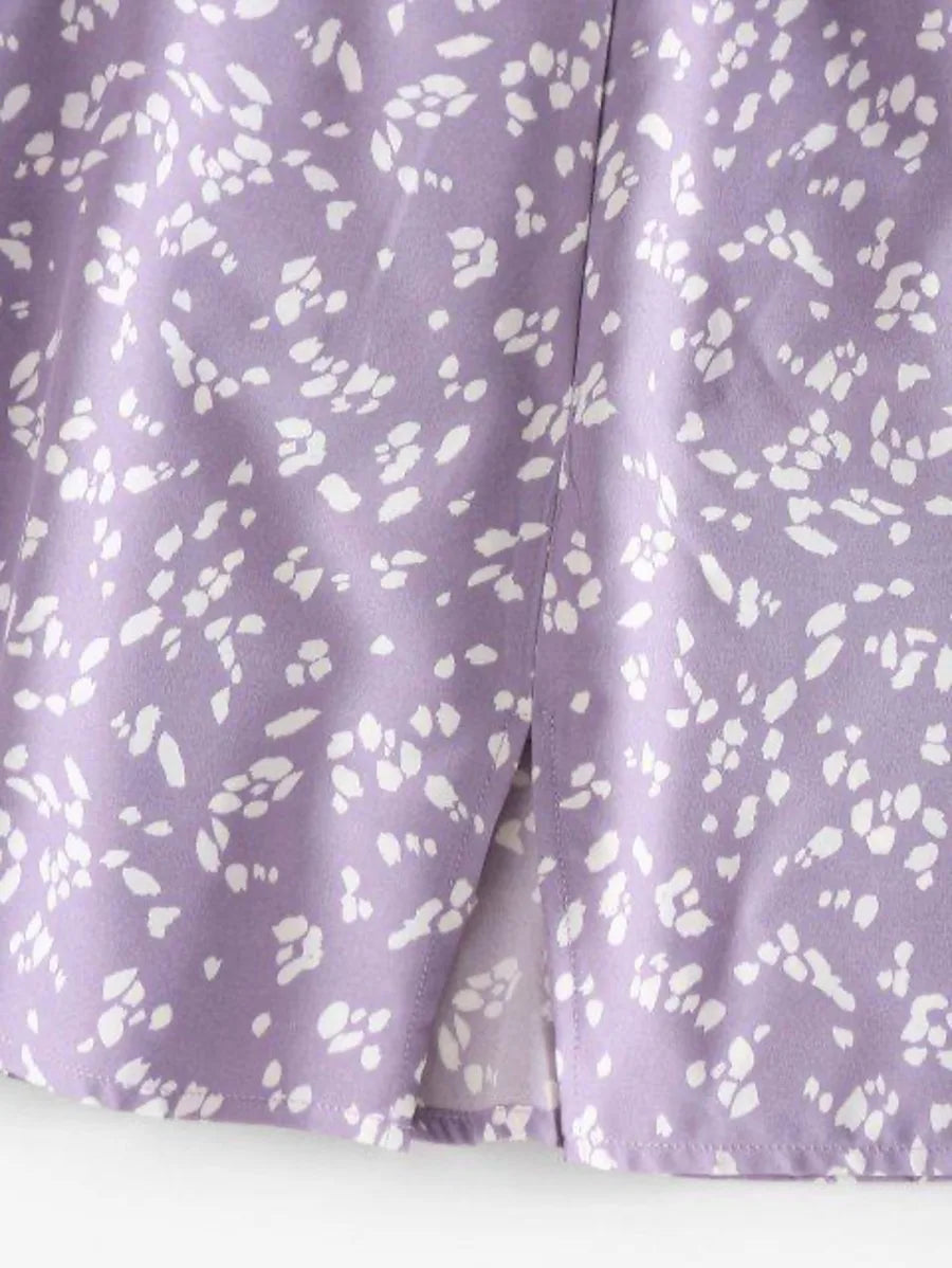 Ditsy Print Tied Shoulder Cami Slit Dress Periwinkley Shop