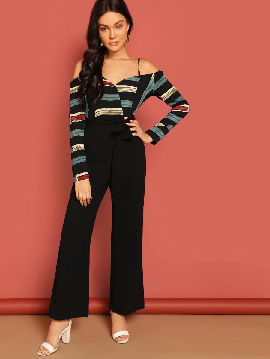 Cold Shoulder Surplice Leg Jumpsuit Periwinkley Shop