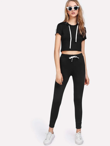 Contrast Striped Tape Side Top With Pants Periwinkley Shop