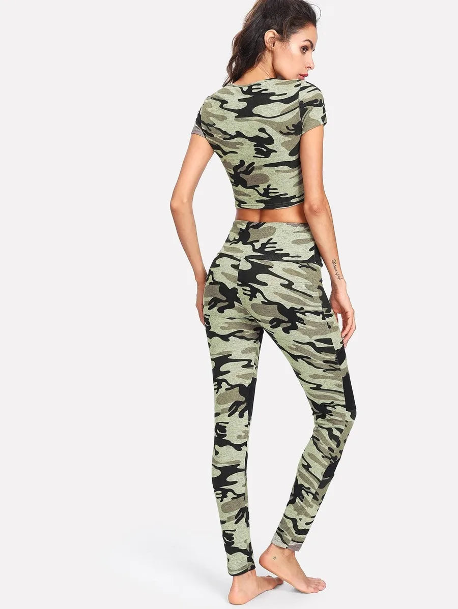 Camo Crop Top & Mesh Insert Leggings Set Periwinkley Shop