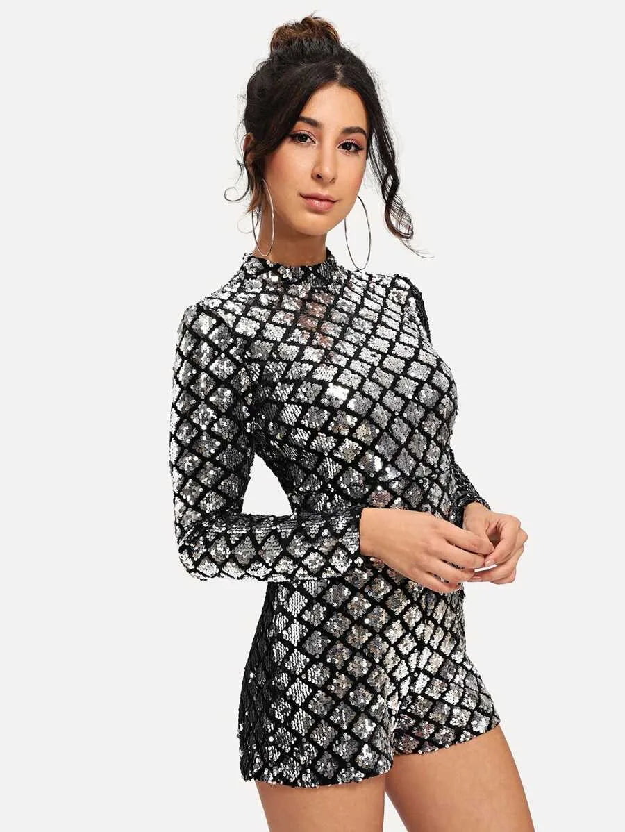 Allover Sequin Zip Back Jumpsuit Periwinkley Shop