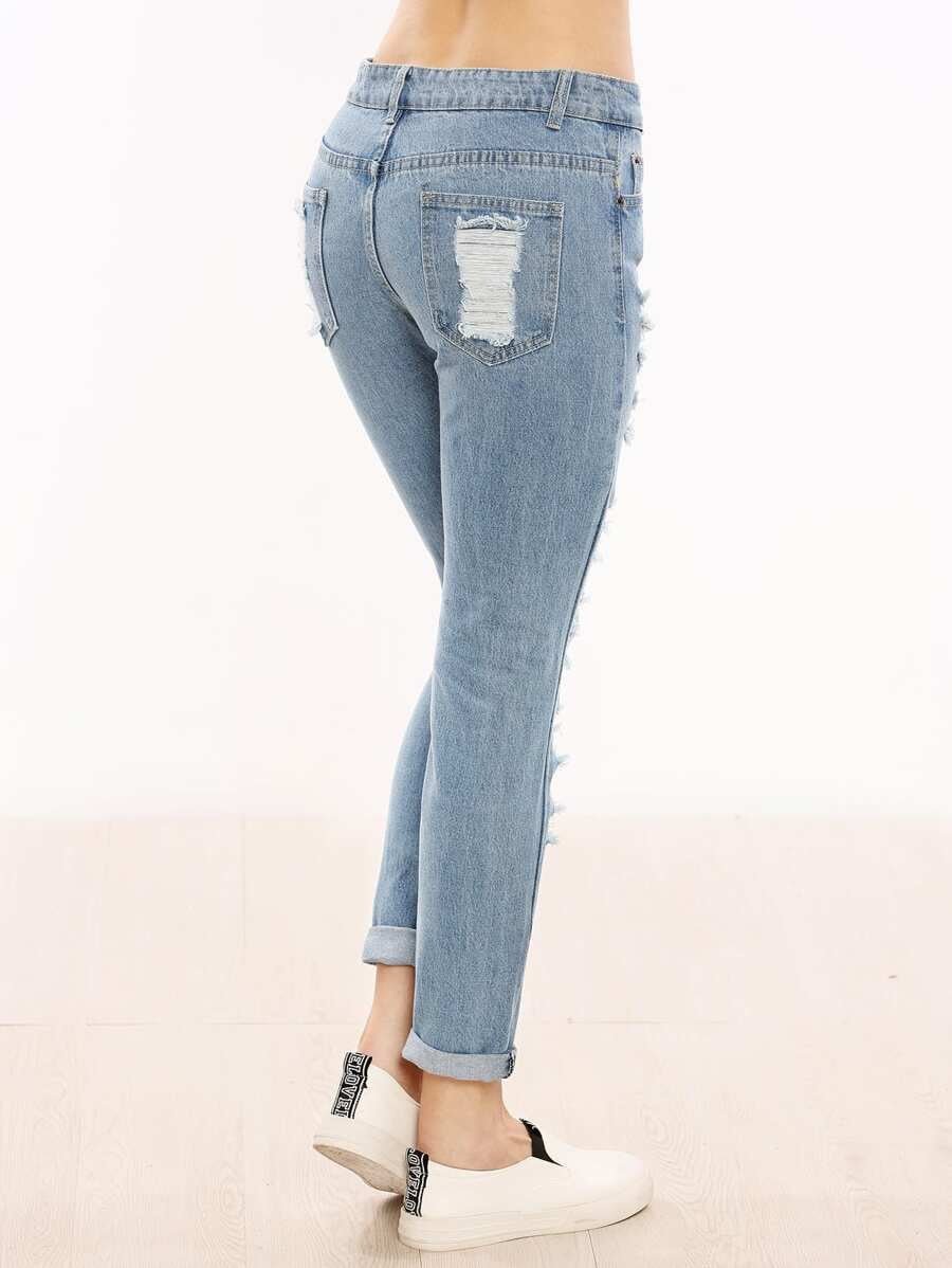 Blue Ripped Cuffed Jeans Periwinkley Shop