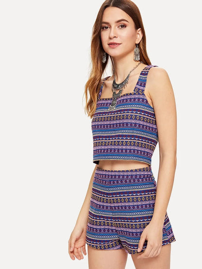 Thick Strap Geo Jacquard Top & Shorts Co-Ord Periwinkley Shop