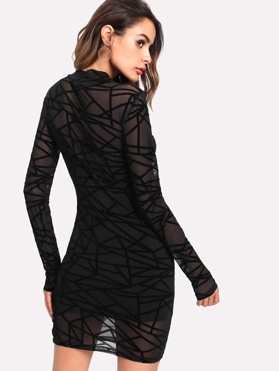 Geo Mesh Overlay Bodycon Dress Periwinkley Shop