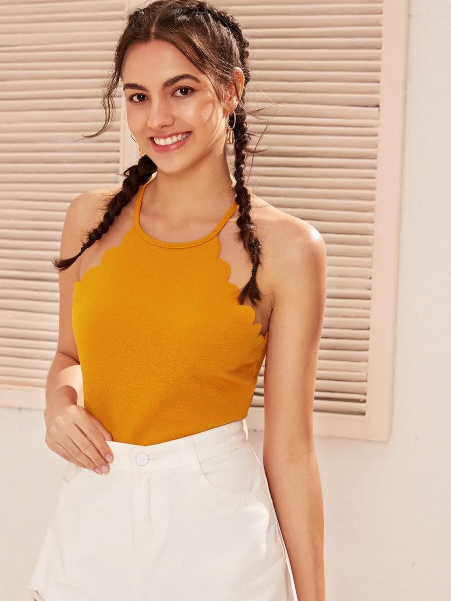 Scallop Trim Halter Top Periwinkley Shop