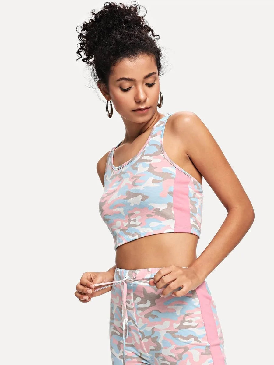 Crisscross Back Camo Tank Top and Drawstring Pants Set Periwinkley Shop