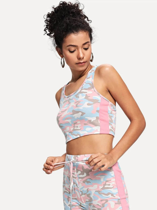 Crisscross Back Camo Tank Top and Drawstring Pants Set Periwinkley Shop