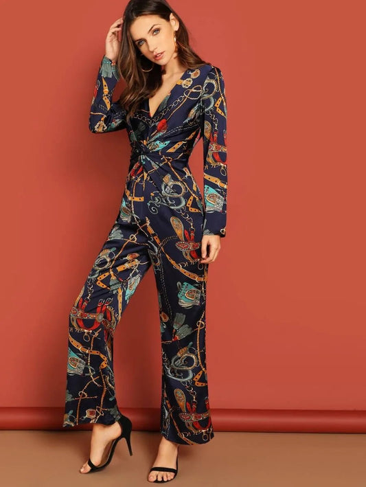 Chain Pattern Twist Front Jumpsuit Periwinkley Shop