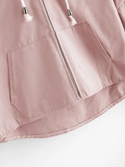 Drop Shoulder Bear Ear Hooded Jacket Periwinkley Shop