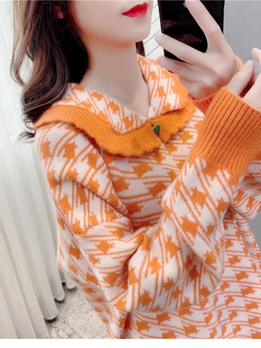 Doll collar style loose Korean lapel sweater trend Periwinkley Shop