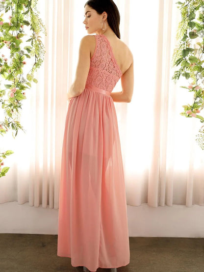 One Shoulder Lace Top Split Prom One Piece Dress Periwinkley Shop