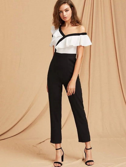 Ruffle Asymmetric Shoulder Tailored Jumpsuit Periwinkley Shop