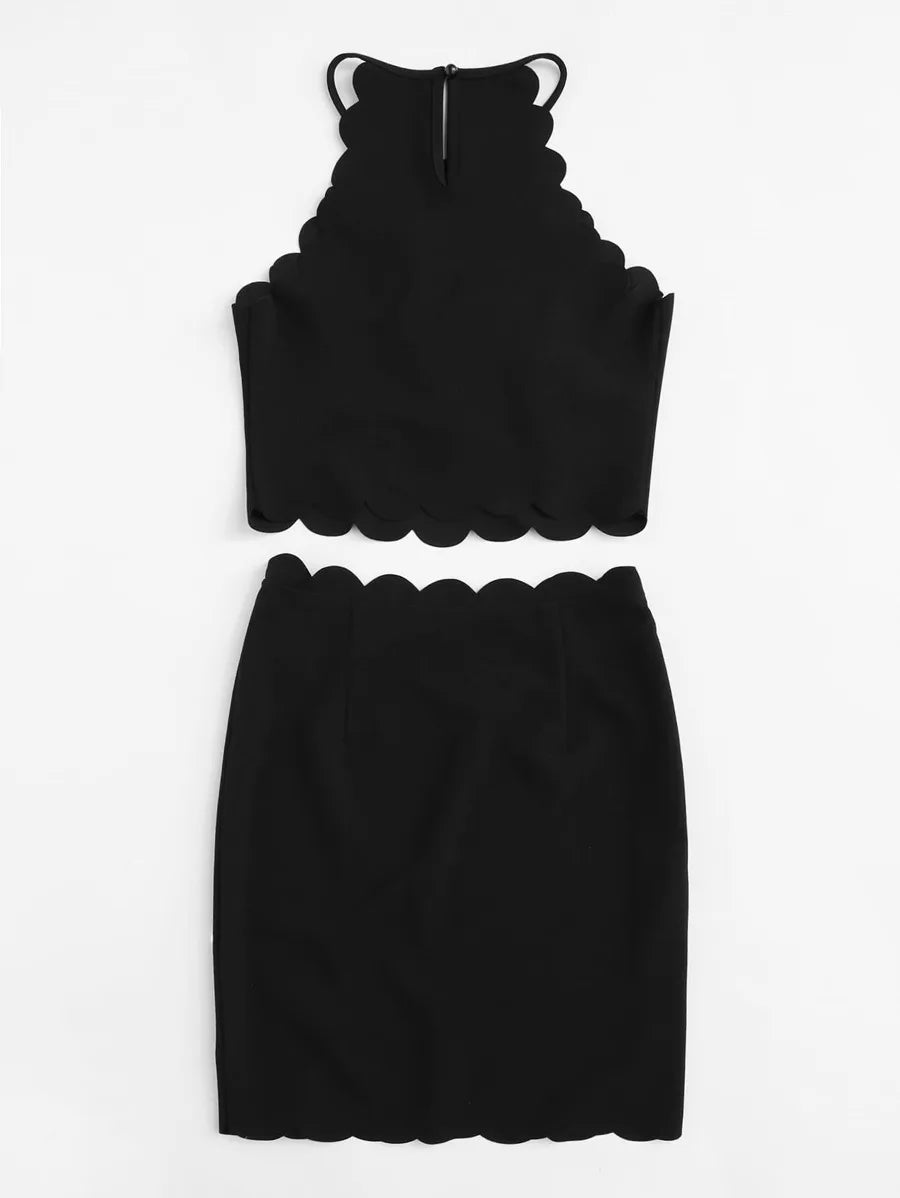 Pearl Beading Scalloped Halter Top & Skirt Co-ord Periwinkley Shop