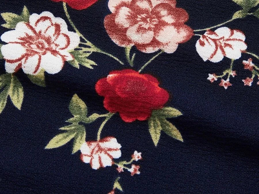 Mock-Neck Ruffle Cuff Floral Print Top Periwinkley Shop