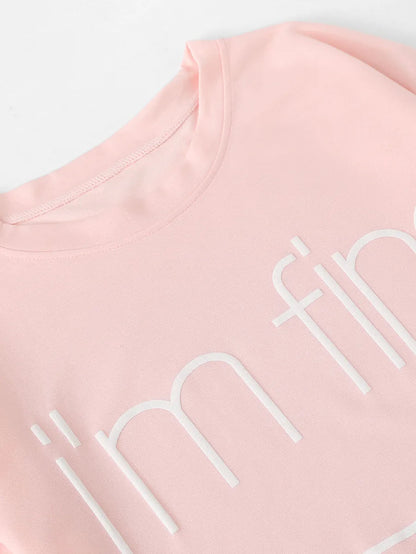 Drop Shoulder Slogan Print Top With Shorts Periwinkley Shop