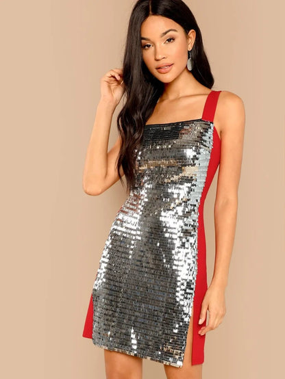 Thick Strap Two Tone Sequin Dress Periwinkley Shop