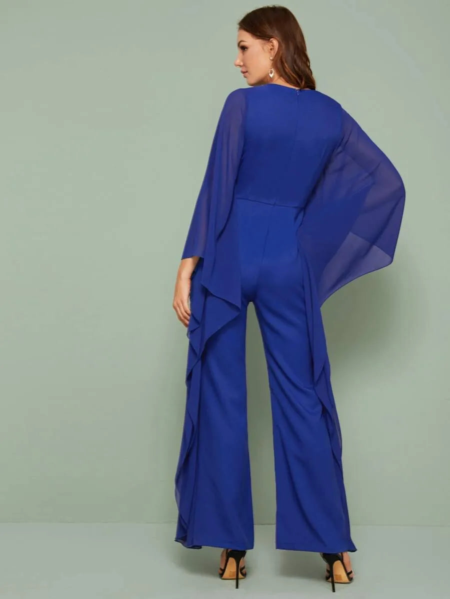 Contrast mesh zipper  back culotte jumpsuit Periwinkley Shop