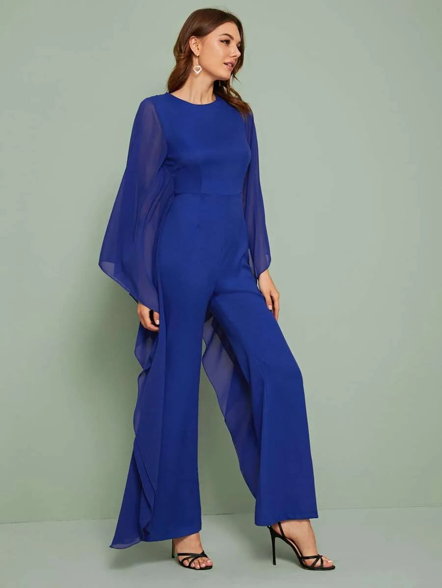 Contrast mesh zipper  back culotte jumpsuit Periwinkley Shop