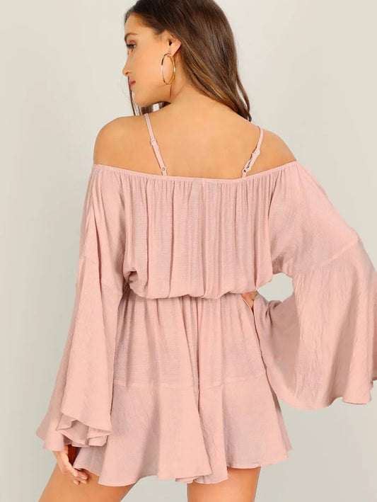 Bell Sleeve Romper Adjustable Strappy Periwinkley Shop