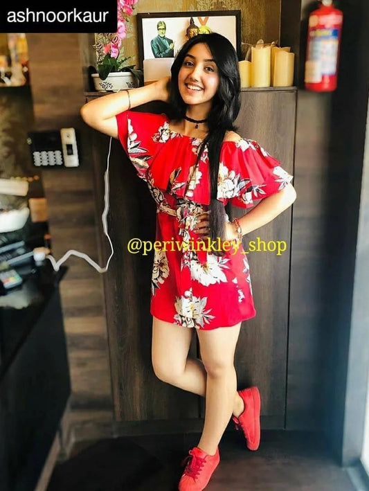 Floral Print Flounce Off Shoulder Belted Dress Periwinkley Shop