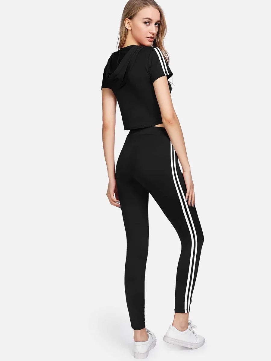 Contrast Striped Tape Side Top With Pants Periwinkley Shop